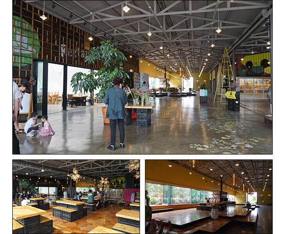 식물원안의 카페, 식당, 쉽터 등의 내부 모습
