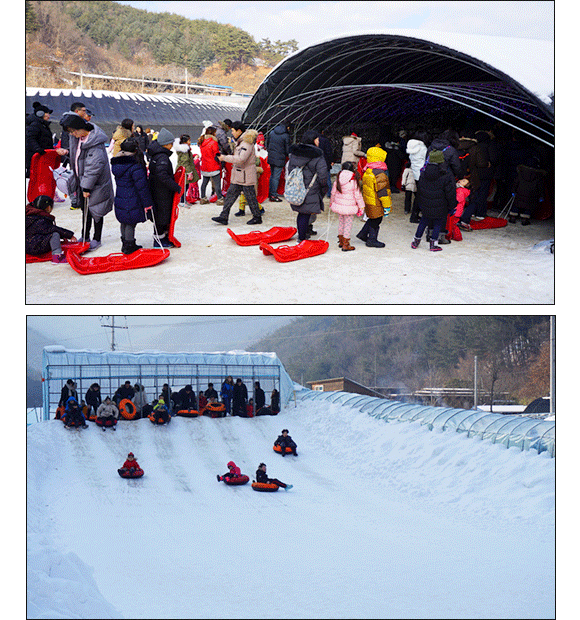 청양 칠갑산 얼음분수 축제, 움직이는 이미지:썰매타는 사람들